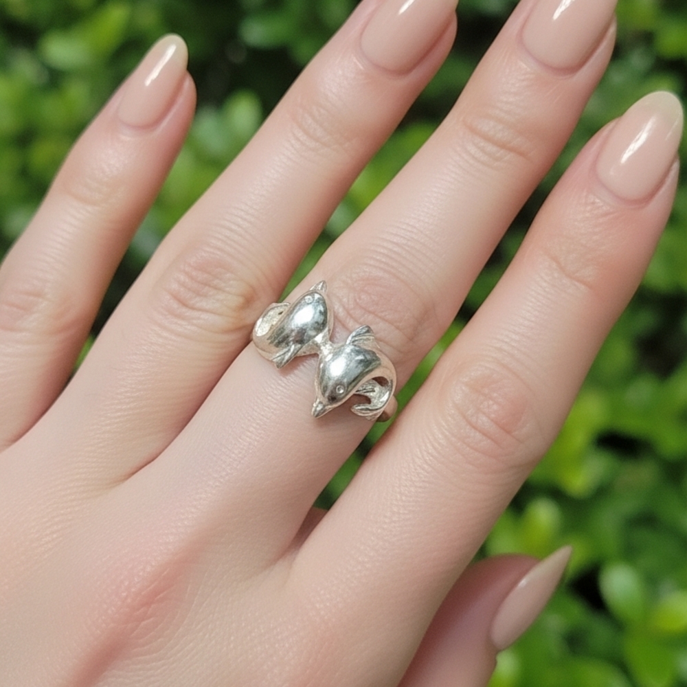 Elegant Silver Dolphin Ring